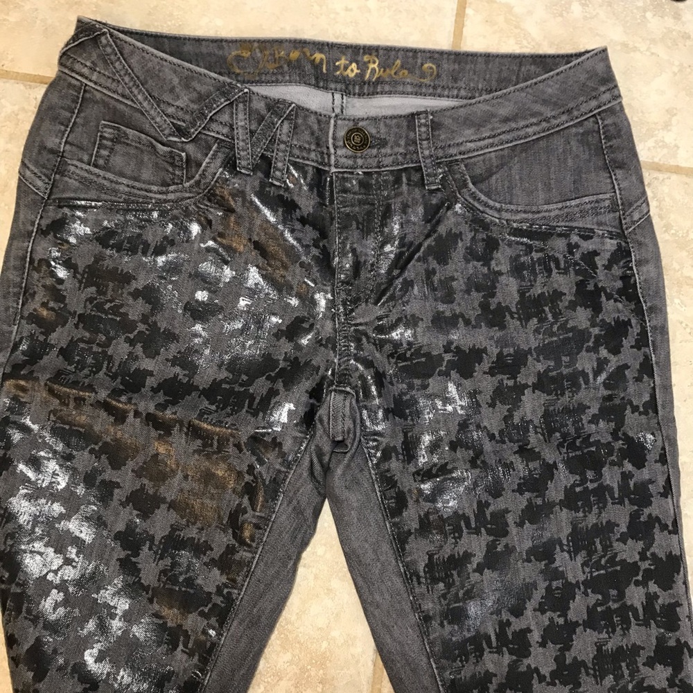 Born To Rule Glossy Houndstooth Gray Jeans
